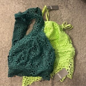 NWT Set of 2 Aerie Green Large Lace Bralettes